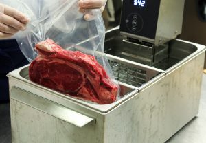 cooking a steak in a Sous Vide water bath